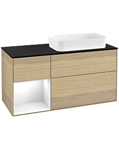 Villeroy und Boch Finion Waschtischunterschrank G272GFPC 120cm, Abdeckplatte black matt, Emotion, Regal links Glossy white lacquer, Oak Veneer