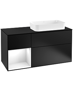 Villeroy und Boch Finion Waschtischunterschrank G272GFPD 120cm, Abdeckplatte black matt, Emotion, Regal links Glossy white lacquer, Black matt lacquer