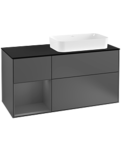 Villeroy und Boch Finion Waschtischunterschrank G272GKGK 120cm, Abdeckplatte black matt, Emotion, Regal links Anthracite matt, Anthracite matt