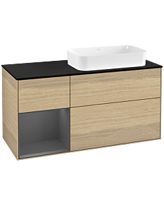 Villeroy und Boch Finion Waschtischunterschrank G272GKPC 120cm, Abdeckplatte black matt, Emotion, Regal links Anthracite matt, Oak Veneer