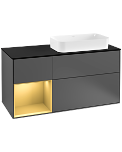 Villeroy und Boch Finion Waschtischunterschrank G272HFGK 120cm, Abdeckplatte black matt, Emotion, Regal links Gold matt, Anthracite matt