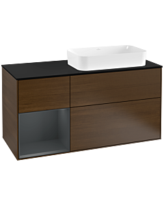 Villeroy und Boch Finion Waschtischunterschrank G272HGGN 120cm, Abdeckplatte black matt, Emotion, Regal links Midnight Blue Matt Lacquer, Walnut veneer