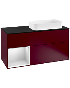 Villeroy und Boch Finion Waschtischunterschrank G272MTHB 120cm, Abdeckplatte black matt, Emotion, Regal links White matt lacquer, Peony Matt