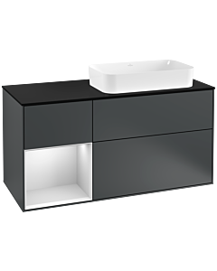 Villeroy und Boch Finion Waschtischunterschrank G272MTHG 120cm, Abdeckplatte black matt, Emotion, Regal links White matt lacquer, Midnight Blue Matt Lacquer
