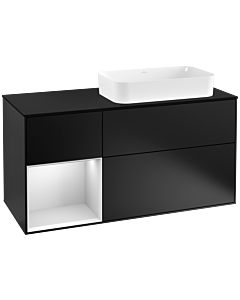 Villeroy und Boch Finion Villeroy und Boch G272MTPD 120cm, plaque de finition noir mat, Emotion, étagère gauche laqué blanc mat, laqué noir mat