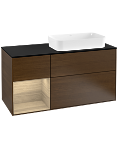 Villeroy und Boch Finion Waschtischunterschrank G272PCGN 120cm, Abdeckplatte black matt, Emotion, Regal links Oak Veneer, Walnut veneer