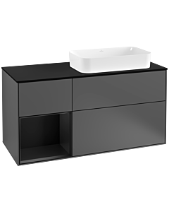 Villeroy und Boch Finion Waschtischunterschrank G272PDGK 120cm, Abdeckplatte black matt, Emotion, Regal links Black matt lacquer, Anthracite matt