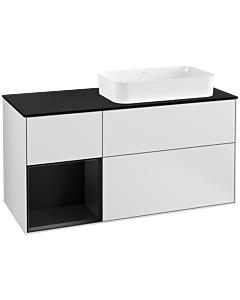 Villeroy und Boch Finion Waschtischunterschrank G272PDMT 120cm, Abdeckplatte black matt, Emotion, Regal links Black matt lacquer, White matt lacquer