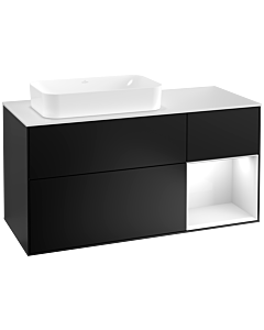 Villeroy und Boch Finion Waschtischunterschrank G281GFPD 120cm, Abdeckplatte white matt, Emotion, Regal rechts Glossy white lacquer, Black matt lacquer