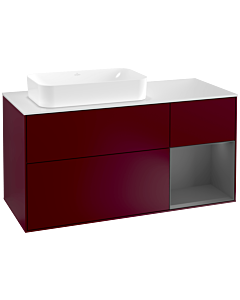 Villeroy und Boch Finion Waschtischunterschrank G281GKHB 120cm, Abdeckplatte white matt, Emotion, Regal rechts Anthracite matt, Peony Matt