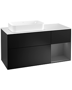 Villeroy und Boch Finion Villeroy und Boch G281GKPD 120cm, plaque de recouvrement blanc mat, Emotion, étagère à droite Anthracite mat, Noir laqué mat