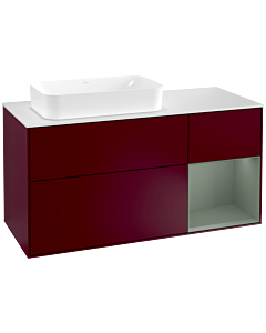 Villeroy und Boch Finion Waschtischunterschrank G281GMHB 120cm, Abdeckplatte white matt, Emotion, Regal rechts Olive Matt Lacquer, Peony Matt