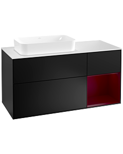 Villeroy und Boch Finion Waschtischunterschrank G281HBPD 120cm, Abdeckplatte white matt, Emotion, Regal rechts Peony, Black matt lacquer