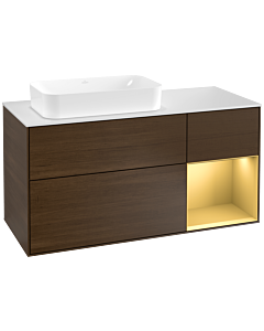 Villeroy und Boch Finion Villeroy und Boch G281HFGN 120cm, plaque de recouvrement blanc mat, émotion, étagère droite or mat, placage noyer