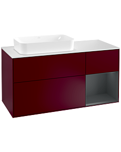 Villeroy und Boch Finion Waschtischunterschrank G281HGHB 120cm, Abdeckplatte white matt, Emotion, Regal rechts Midnight Blue Matt Lacquer, Peony Matt