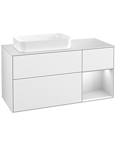 Villeroy und Boch Finion Villeroy und Boch G281MTGF 120cm, plaque de recouvrement blanc mat, Emotion, étagère à droite laqué blanc mat, laqué blanc brillant