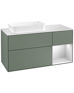 Villeroy und Boch Finion Waschtischunterschrank G281MTGM 120cm, Abdeckplatte white matt, Emotion, Regal rechts White matt lacquer, Olive Matt Lacquer