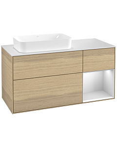 Villeroy und Boch Finion Villeroy und Boch G281MTPC 120cm, couvercle blanc mat, Emotion, étagère à droite laqué blanc mat, Oak Veneer