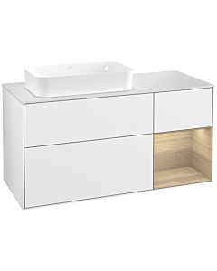 Villeroy und Boch Finion Villeroy und Boch G281PCGF 120cm, plaque de finition blanc mat, Emotion, étagère à droite Oak Veneer , laqué blanc brillant