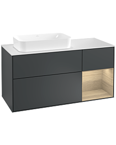 Villeroy und Boch Finion Waschtischunterschrank G281PCHG 120cm, Abdeckplatte white matt, Emotion, Regal rechts Oak Veneer, Midnight Blue Matt Lacquer