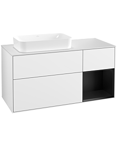 Villeroy und Boch Finion Villeroy und Boch G281PDGF 120cm, plaque de recouvrement blanc mat, Emotion, étagère à droite Laque noir mat, Laque blanc brillant