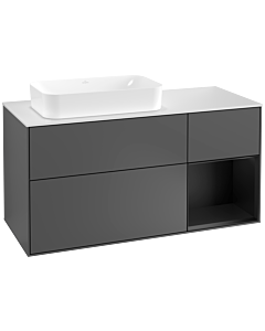 Villeroy und Boch Finion Villeroy und Boch Finion G281PDGK 120cm, cover plate white matt, Emotion, shelf on the right black matt lacquer, anthracite matt