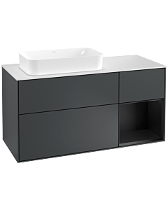 Villeroy und Boch Finion Villeroy und Boch G281PDHG 120cm, plaque de recouvrement blanc mat, Emotion, étagère à droite laqué noir mat, Midnight Blue Matt Lacquer