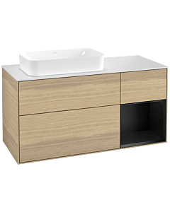 Villeroy und Boch Finion Villeroy und Boch G281PDPC 120cm, plaque de finition blanc mat, Emotion, étagère à droite laqué noir mat, Oak Veneer