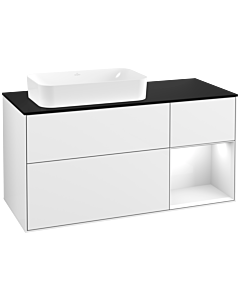 Villeroy und Boch Finion Villeroy und Boch Finion G282GFGF 120cm, cover plate black matt, Emotion, shelf on the right Glossy white lacquer, Glossy white lacquer