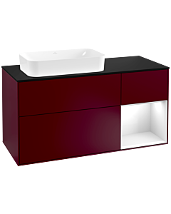 Villeroy und Boch Finion Waschtischunterschrank G282GFHB 120cm, Abdeckplatte black matt, Emotion, Regal rechts Glossy white lacquer, Peony Matt