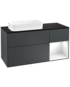 Villeroy und Boch Finion Waschtischunterschrank G282GFHG 120cm, Abdeckplatte black matt, Emotion, Regal rechts Glossy white lacquer, Midnight Blue Matt Lacquer