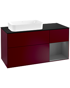 Villeroy und Boch Finion Waschtischunterschrank G282GKHB 120cm, Abdeckplatte black matt, Emotion, Regal rechts Anthracite matt, Peony Matt