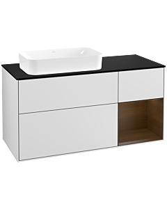 Villeroy und Boch Finion Villeroy und Boch Finion G282GNMT 120cm, cover plate black matt, Emotion, shelf on the right walnut veneer, white matt lacquer