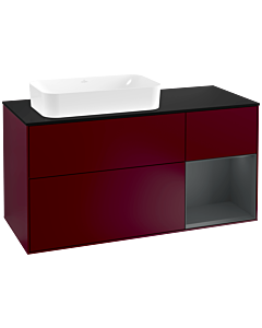 Villeroy und Boch Finion Waschtischunterschrank G282HGHB 120cm, Abdeckplatte black matt, Emotion, Regal rechts Midnight Blue Matt Lacquer, Peony Matt