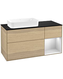 Villeroy und Boch Finion Villeroy und Boch Finion G282MTPC 120cm, cover plate black matt, Emotion, shelf on the right white matt lacquer, Oak Veneer