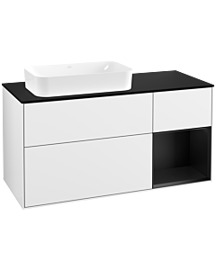 Villeroy und Boch Finion Villeroy und Boch G282PDGF 120cm, plaque de finition noir mat, Emotion, étagère à droite Laque noire mate, Laque blanc brillant