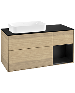 Villeroy und Boch Finion Waschtischunterschrank G282PDPC 120cm, Abdeckplatte black matt, Emotion, Regal rechts Black matt lacquer, Oak Veneer