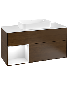 Villeroy und Boch Finion Villeroy und Boch G291GFGN 120cm, plaque de finition blanc mat, émotion, étagère à gauche laqué blanc brillant, placage noyer