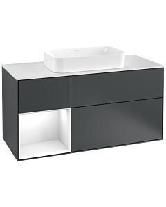 Villeroy und Boch Finion Villeroy und Boch G291GFHG 120cm, plaque de finition blanc mat, Emotion, étagère gauche laqué blanc brillant, Midnight Blue Matt Lacquer