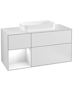 Villeroy und Boch Finion Villeroy und Boch G291GFMT 120cm, plaque de recouvrement blanc mat, Emotion, étagère gauche laqué blanc brillant, laqué blanc mat