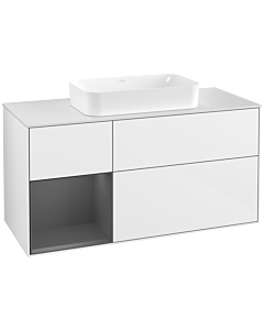Villeroy und Boch Finion Villeroy und Boch G291GKGF 120cm, plaque de recouvrement blanc mat, Emotion, étagère gauche Anthracite mat, Laque blanc brillant