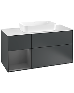 Villeroy und Boch Finion Waschtischunterschrank G291GKHG 120cm, Abdeckplatte white matt, Emotion, Regal links Anthracite matt, Midnight Blue Matt Lacquer