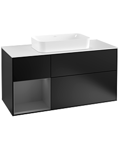 Villeroy und Boch Finion Villeroy und Boch G291GKPD 120cm, plaque de recouvrement blanc mat, Emotion, étagère gauche Anthracite mat, Laque noir mat