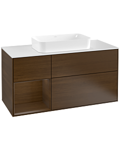 Villeroy und Boch Finion Waschtischunterschrank G291GNGN 120cm, Abdeckplatte white matt, Emotion, Regal links Walnut veneer, Walnut veneer