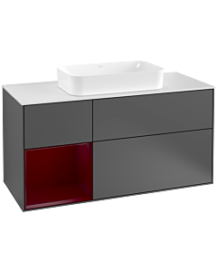 Villeroy und Boch Finion Waschtischunterschrank G291HBGK 120cm, Abdeckplatte white matt, Emotion, Regal links Peony, Anthracite matt