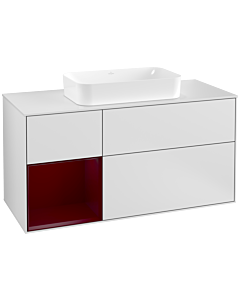 Villeroy und Boch Finion Villeroy und Boch G291HBMT 120cm, plaque de finition blanc mat, Emotion, étagère à gauche Peony , laqué blanc mat