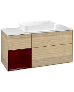 Villeroy und Boch Finion Waschtischunterschrank G291HBPC 120cm, Abdeckplatte white matt, Emotion, Regal links Peony, Oak Veneer