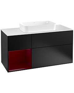 Villeroy und Boch Finion Villeroy und Boch Finion G291HBPD 120cm, cover plate white matt, Emotion, shelf left Peony , black matt lacquer