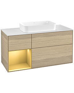 Villeroy und Boch Finion Villeroy und Boch G291HFPC 120cm, plaque de recouvrement blanc mat, Emotion, étagère gauche or mat, Oak Veneer