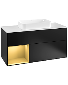Villeroy und Boch Finion Waschtischunterschrank G291HFPD 120cm, Abdeckplatte white matt, Emotion, Regal links Gold matt, Black matt lacquer